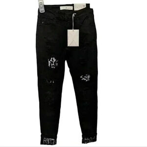 KanCan women's black distressed patch worked jeans size 0/23